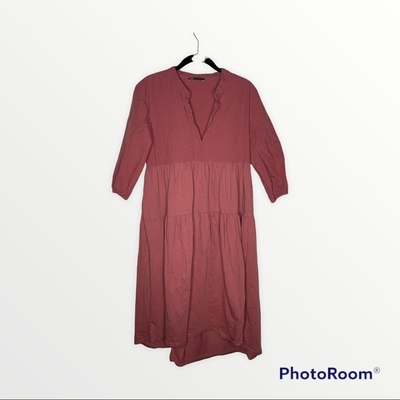 ZARA Mauve Contrast Tiered Midi Contrast Dress Blogger Favorite, Size Small - Picture 4 of 6